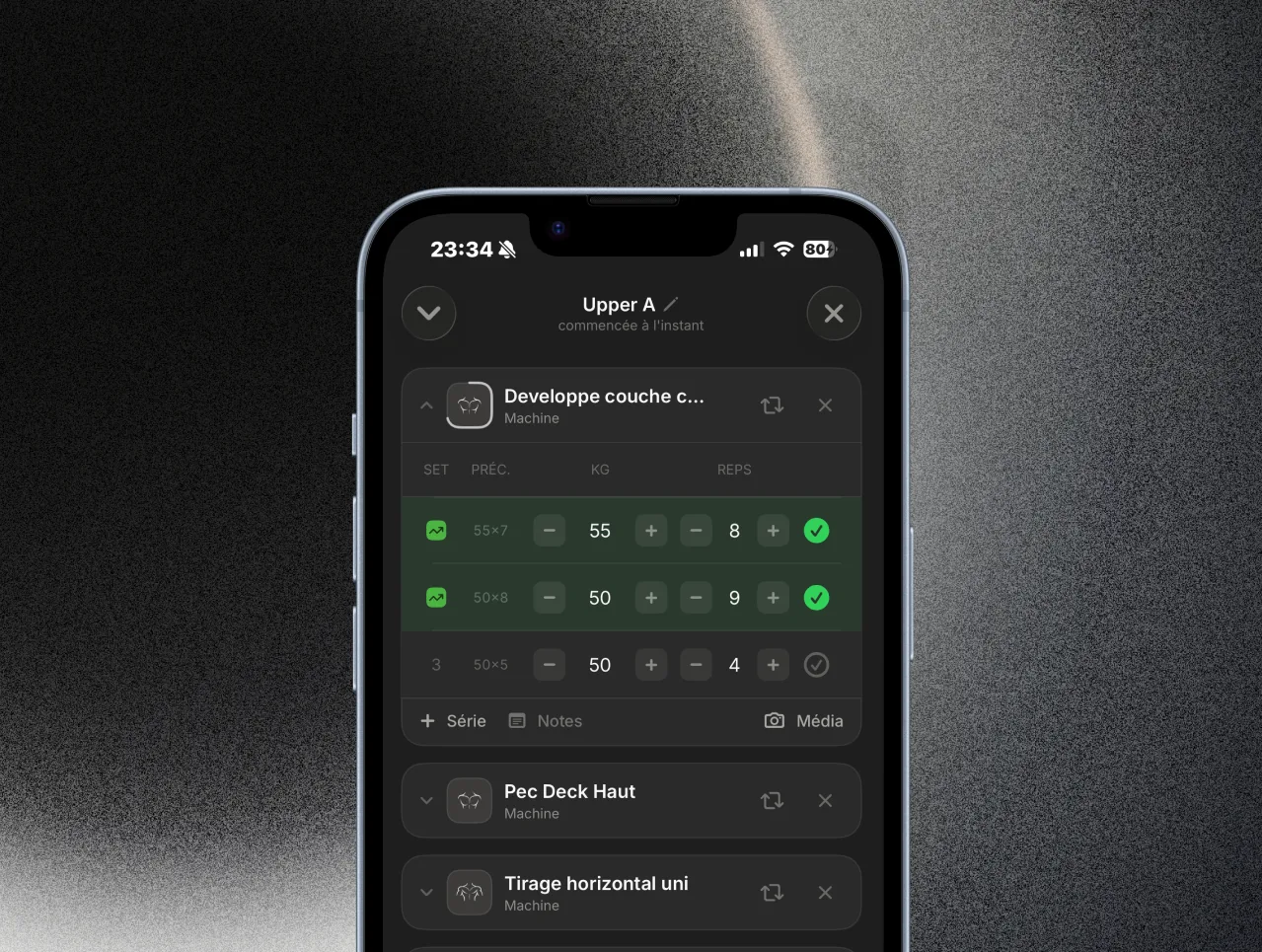 The Gymmy app, mid-workout